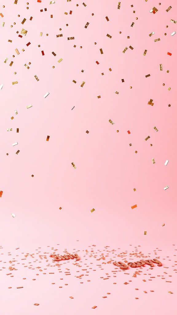 Pink background with scattered gold confetti