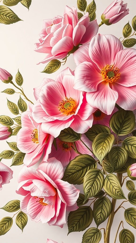 Bold floral bouquets in pink and gold wallpaper design