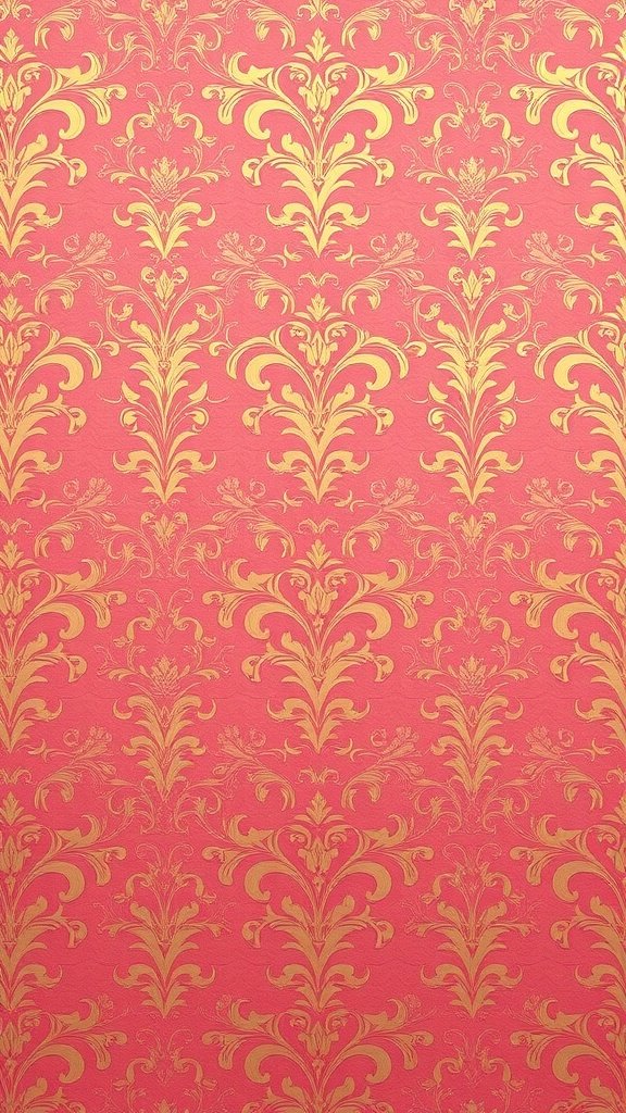 Pink and gold damask wallpaper pattern