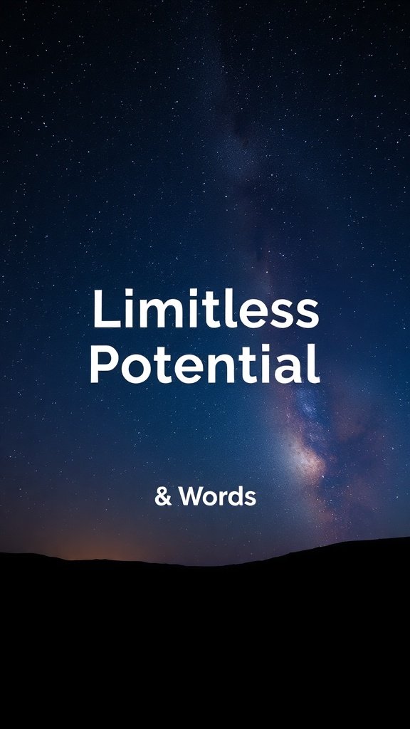 Wallpaper with the text 'Limitless Potential & Words' against a starry night sky.