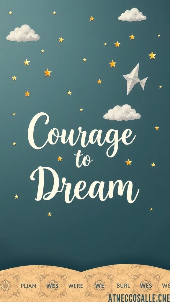Wallpaper featuring the phrase 'Courage to Dream' with clouds and stars.