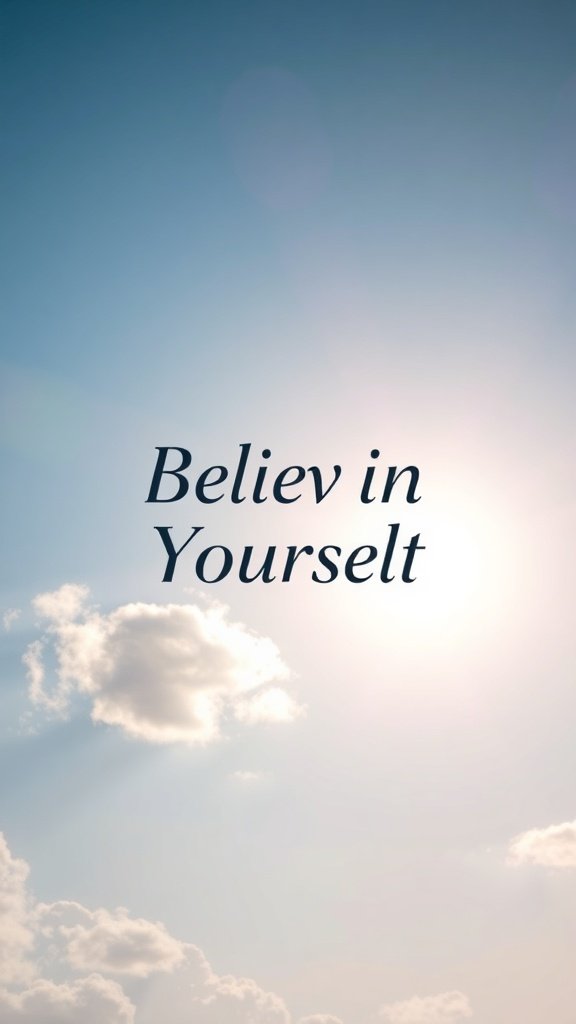 A serene sky with the text 'Believe in Yourself' overlaid.