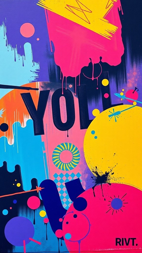 Colorful abstract art with bold shapes and vibrant colors.