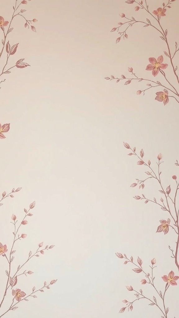 Chic floral wallpaper with delicate pink flowers and branches on a light background.