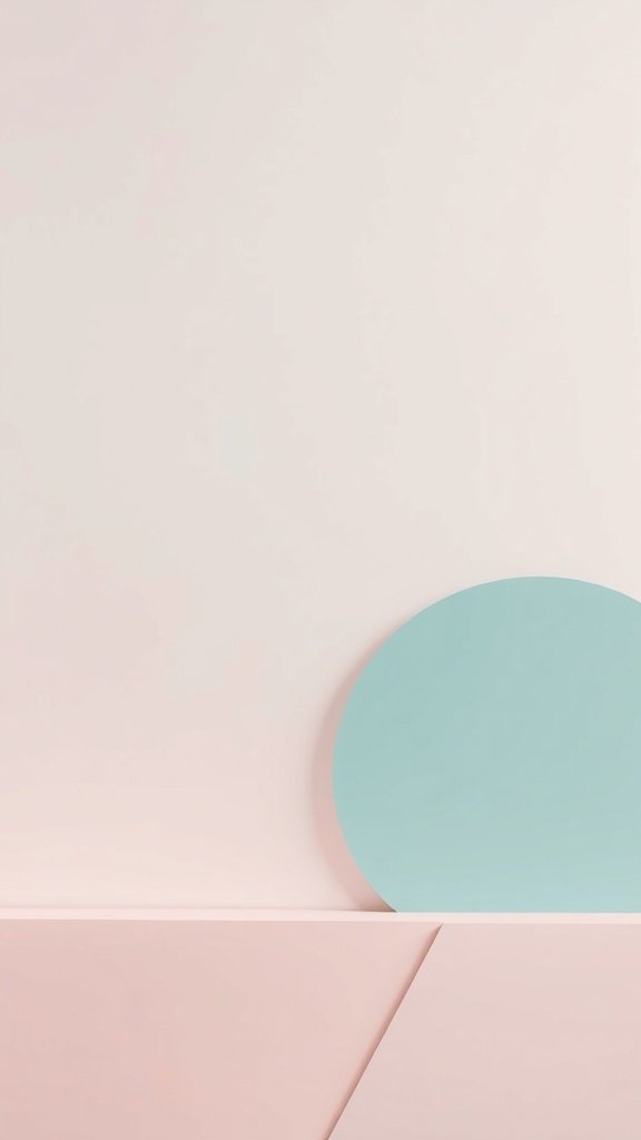 A minimalist geometric wallpaper featuring soft pink and blue shapes.