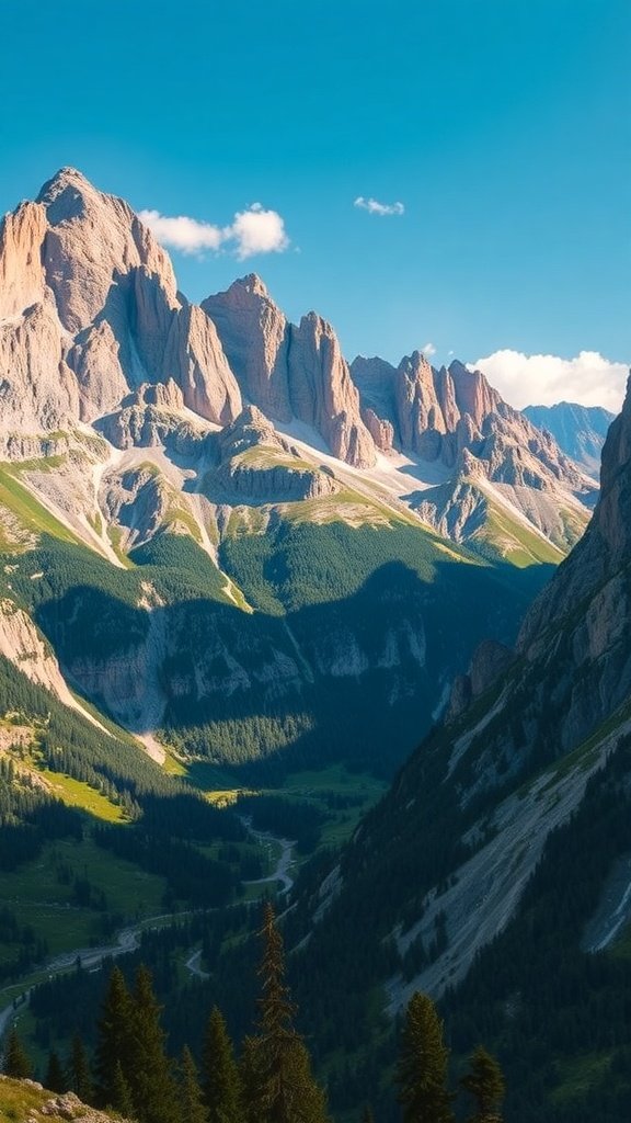 Scenic mountain landscape with lush greenery and blue sky