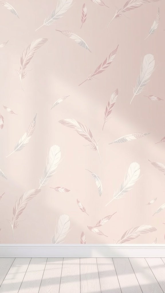 Soft and feminine wallpaper featuring elegant feather prints in pastel colors.