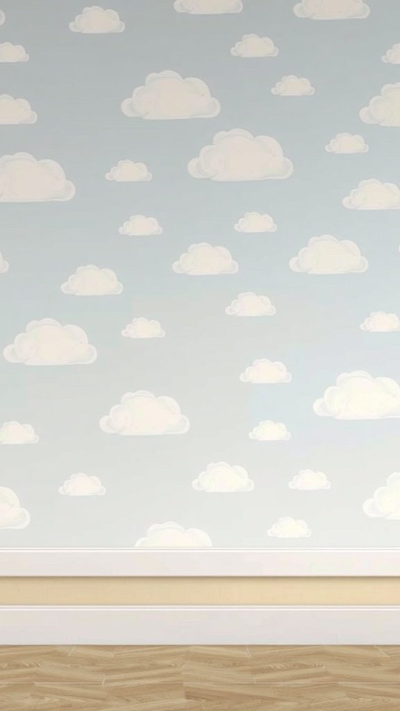A wallpaper design featuring soft, fluffy clouds on a light blue background.