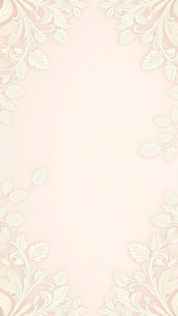 A soft pink wallpaper with intricate lace designs framing the edges.