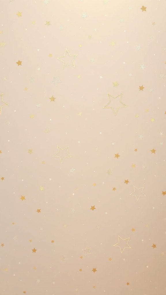 A soft wallpaper featuring delicate star patterns in gold and white on a light background.