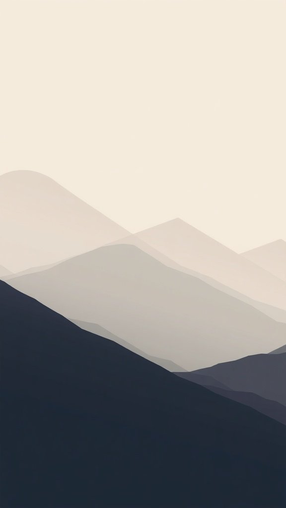 A minimalist geometric pattern featuring soft, layered mountains in neutral tones.