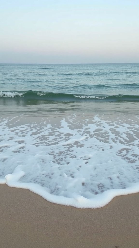 Calm ocean waves gently lapping at the shore.