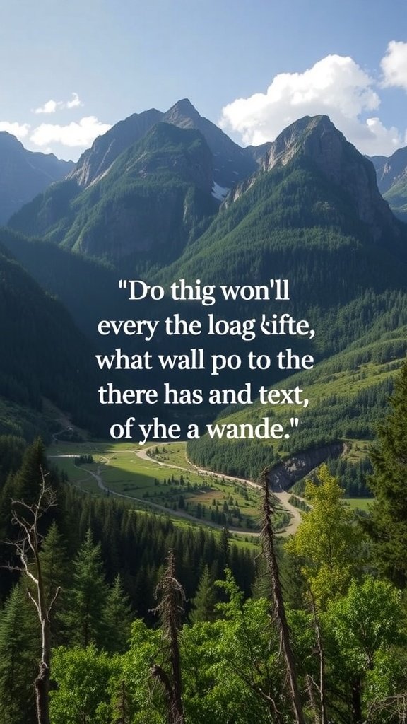 A scenic mountain landscape with a motivational quote overlay.