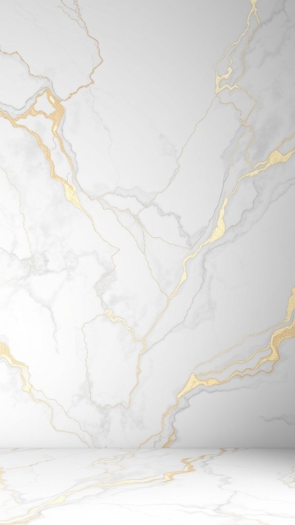 Elegant marble texture with gold veining on a light background.