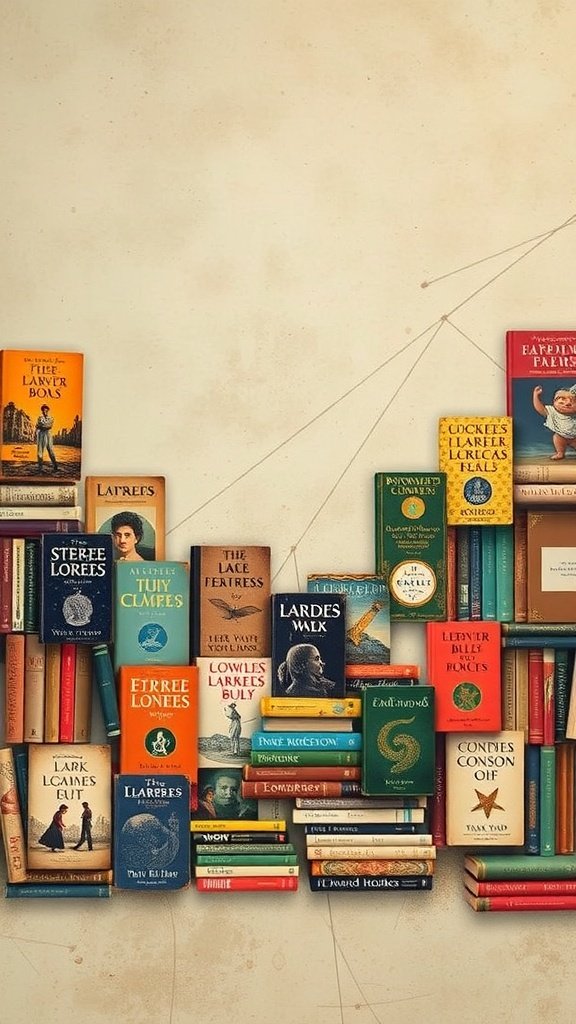 A collection of vintage book covers arranged aesthetically.