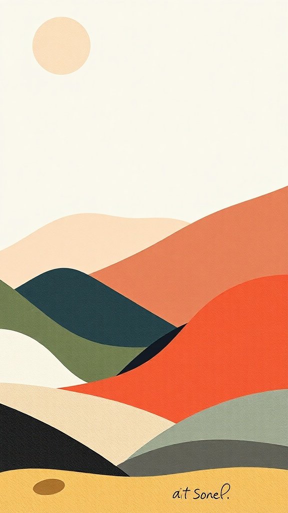 A modern wallpaper featuring geometric shapes and warm colors.