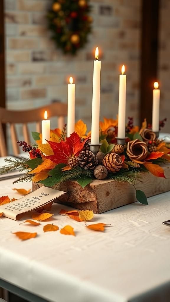 Rustic Wooden Centerpieces With Seasonal Foliage
