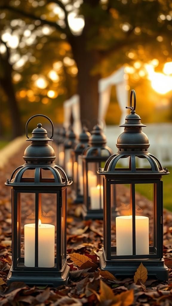Vintage Lanterns Lined Along Ceremony Aisle