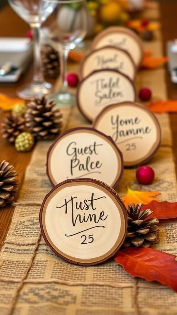 Wood Slice Place Cards For Organic Table Settings