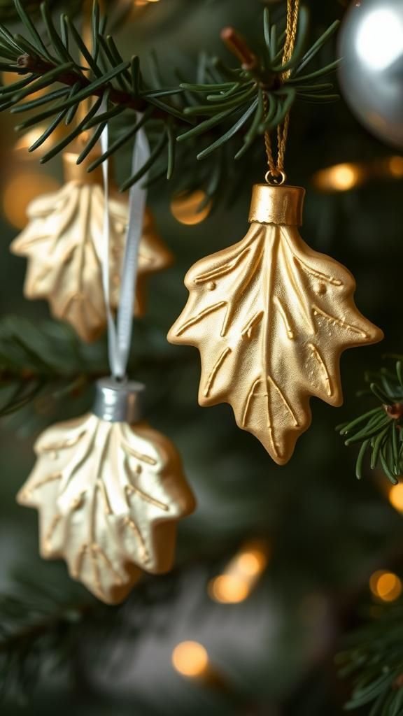 Clay Leaf Imprint Ornaments with Metallic Paint