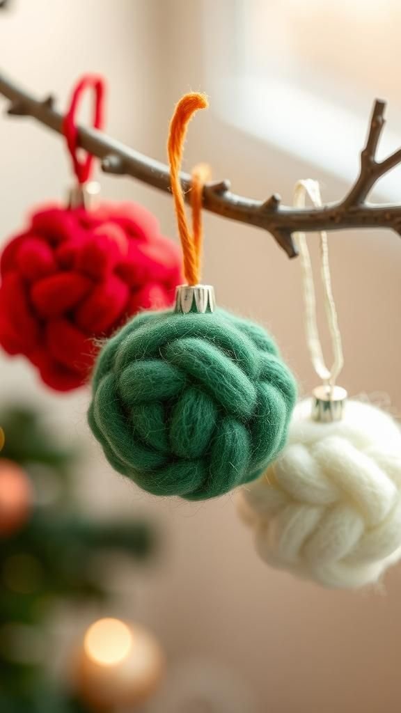 Felted Wool Ball Ornaments in Cozy Colors
