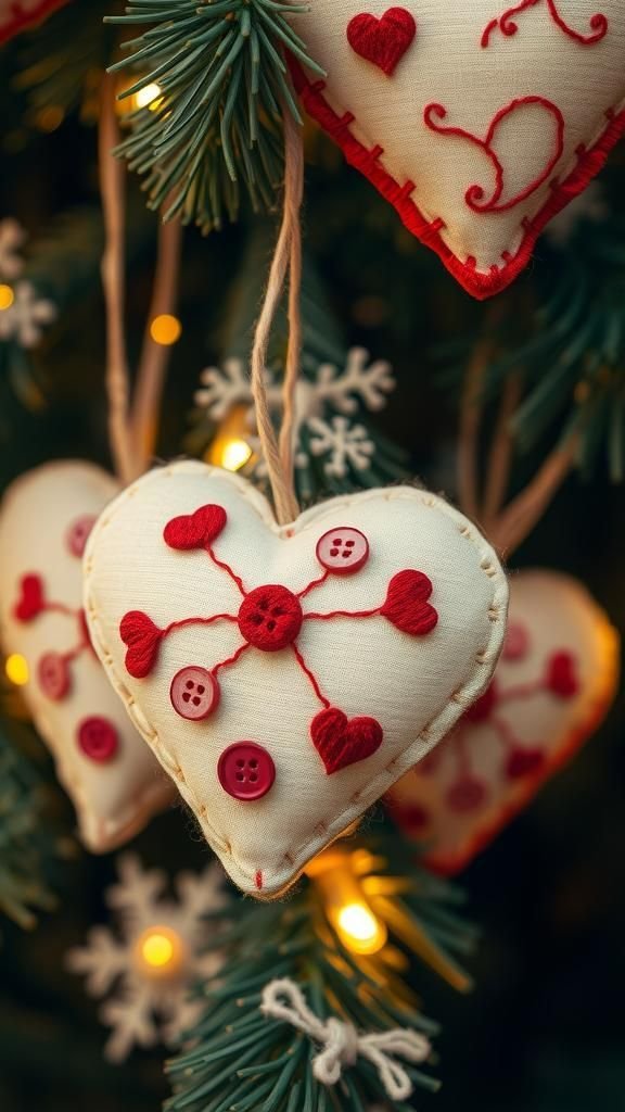 Hand-Stitched Fabric Heart Ornaments