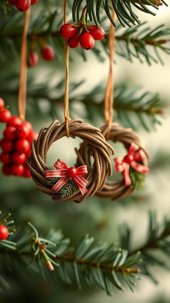 Mini Wreath Ornaments Made from Twigs and Berries