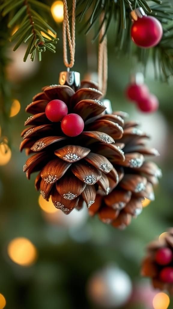 Rustic Pinecone Ornaments with a Festive Twist