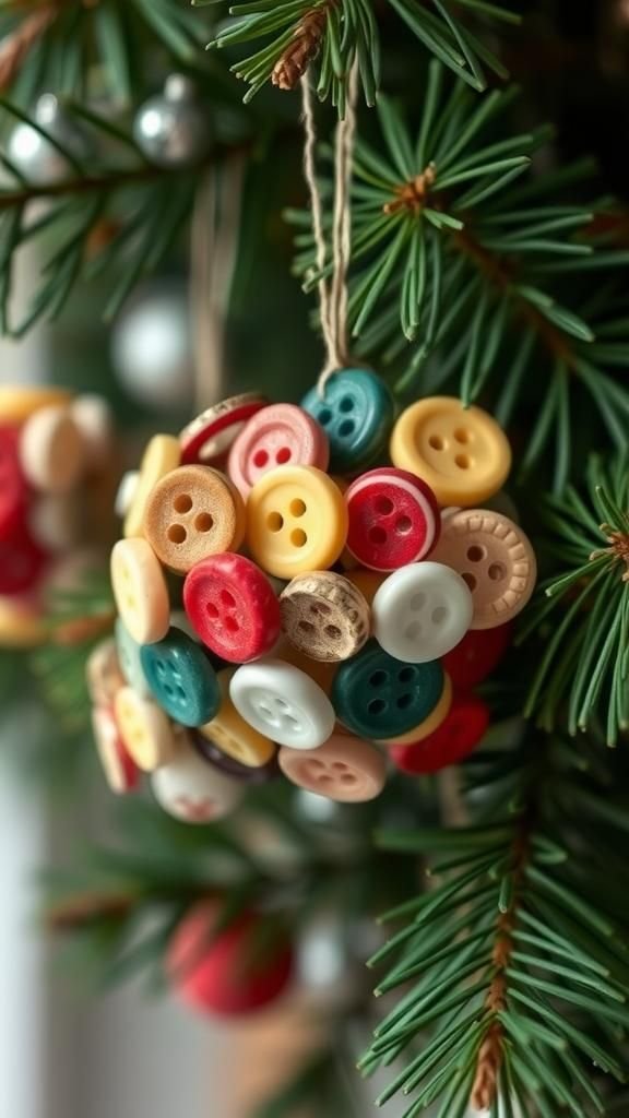 Vintage Button Cluster Ornaments with Charm