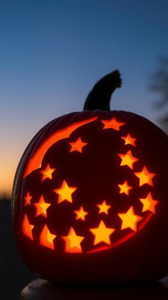 Pumpkin With Starry Night Sky Carving