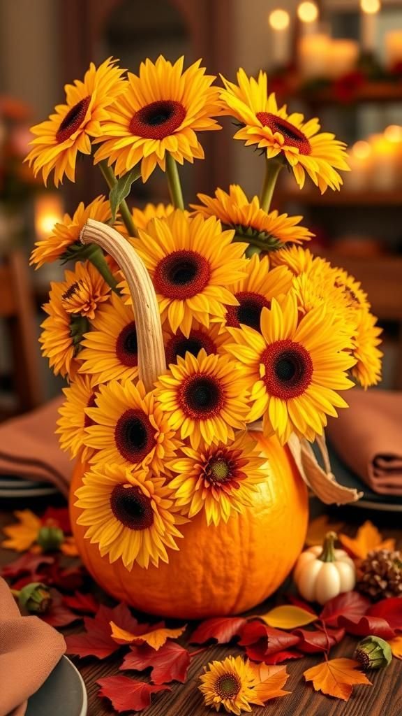 Pumpkin Vase Centerpieces with Fresh Flowers