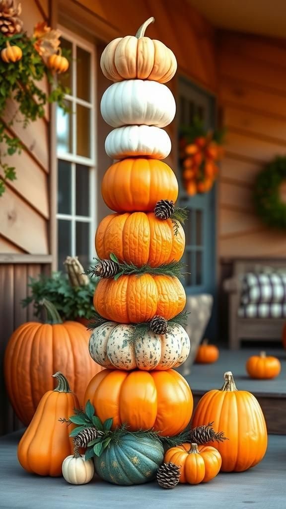 Stacked Pumpkin Tower for Eye-Catching Display