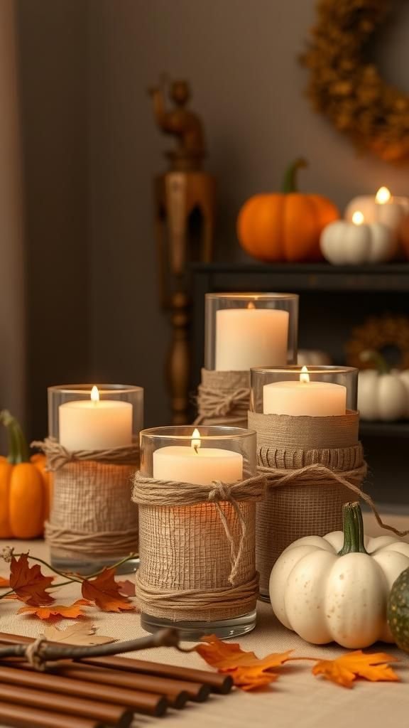Burlap Wrapped Candle Holders for Cozy Texture