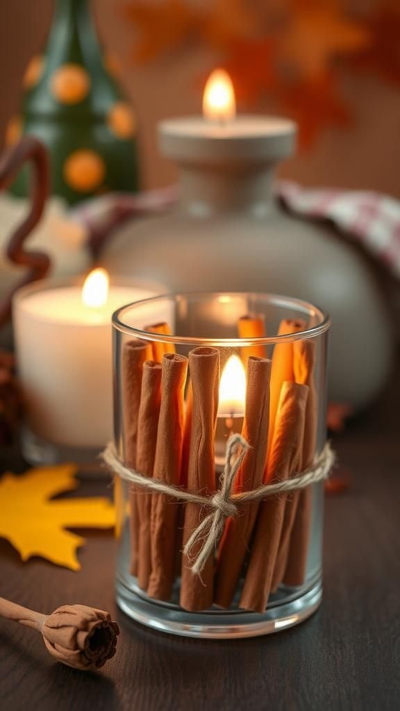 Cinnamon Stick Wrapped Candle Holders for Cozy Scent