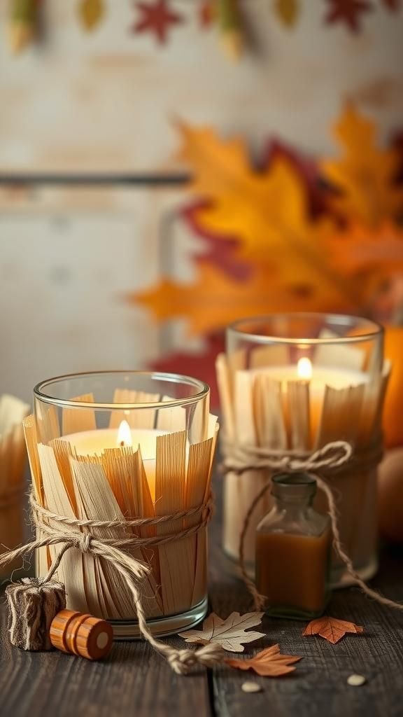 Corn Husk Wrapped Candle Holders for Rustic Texture