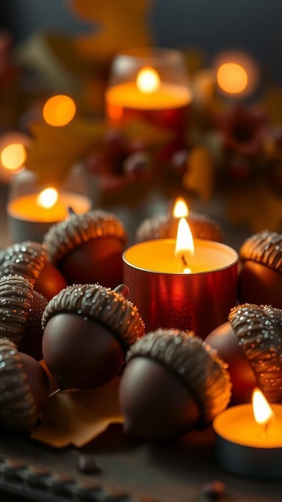 Glittered Acorn Caps for Sparkling Candle Holders