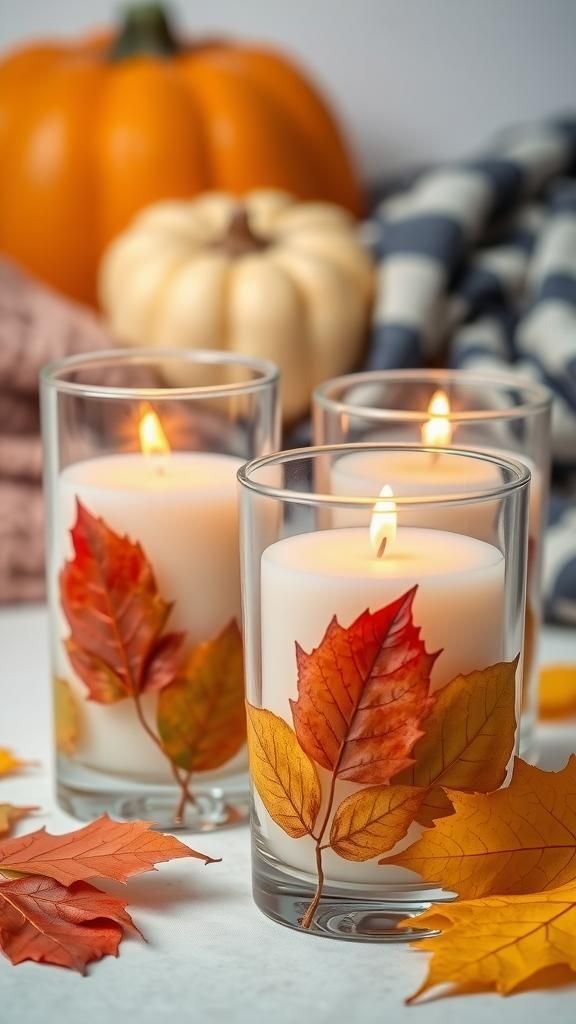 Leaf-Imprinted Glass Jars for Elegant Fall Glow