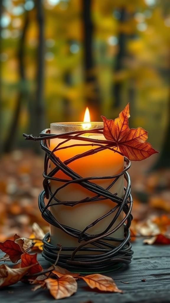 Twisted Vine Wrapped Candle Holders with Leaf Accents