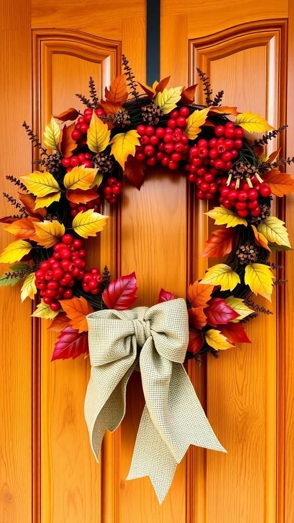 Berry, Leaf, and Burlap Bow Wreath Combo