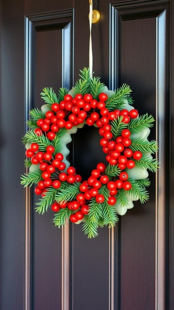 Bright Cranberry and Pine Needle Wreath