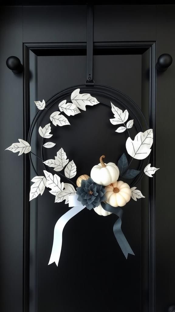 Modern Monochrome Black and White Fall Wreath