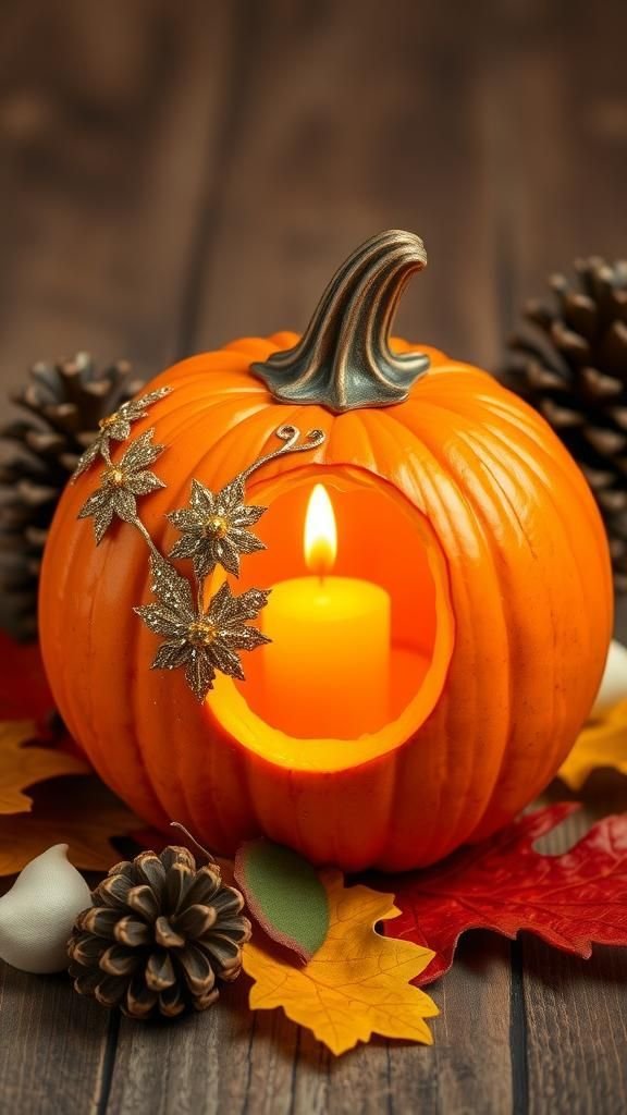 Candlelit Pumpkin Centerpiece With Glitter Accents