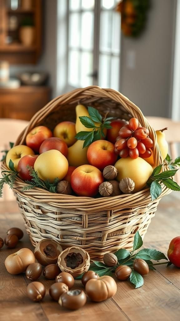 Cornucopia Overflowing With Seasonal Fruits And Nuts