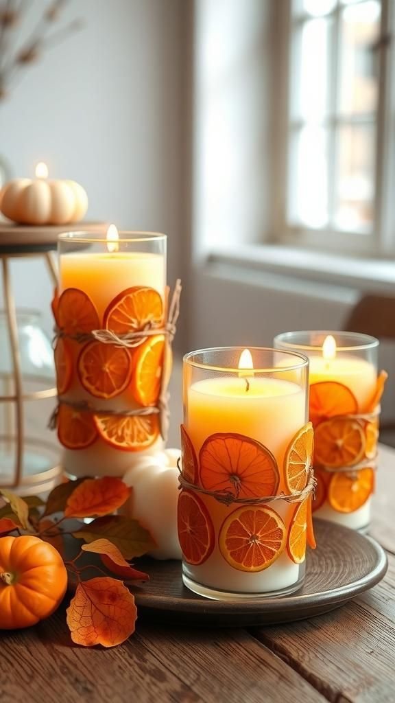 Orange Slice Garland Wrapped Around Candle Holders