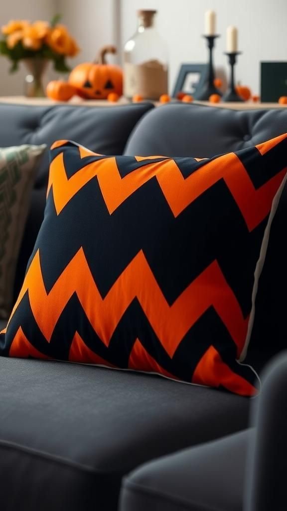 Black and Orange Chevron Pattern Pillow Cover