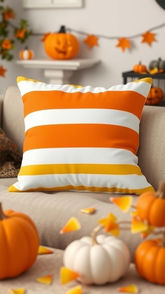 Candy Corn Striped Pillow Cover
