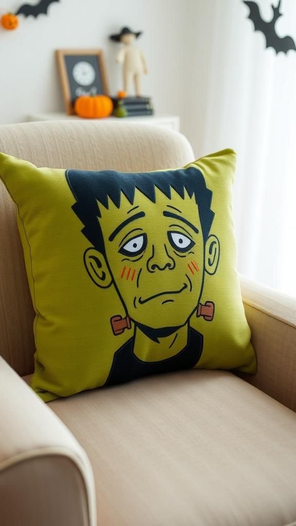 Friendly Frankenstein Face Pillow Cover