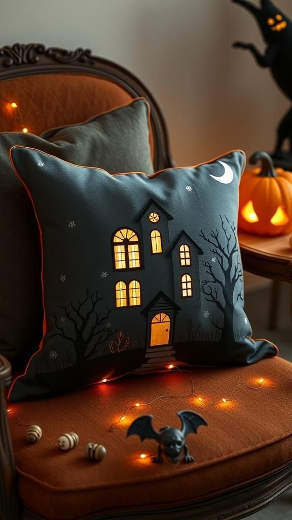 Haunted House Silhouette Pillow Cover