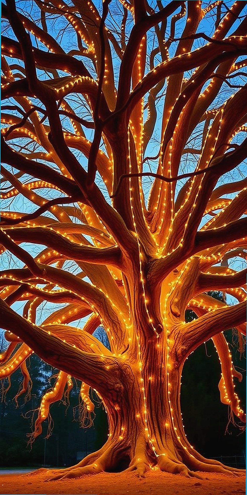 Ancient Oak Tree with Twinkling Fairy Lights