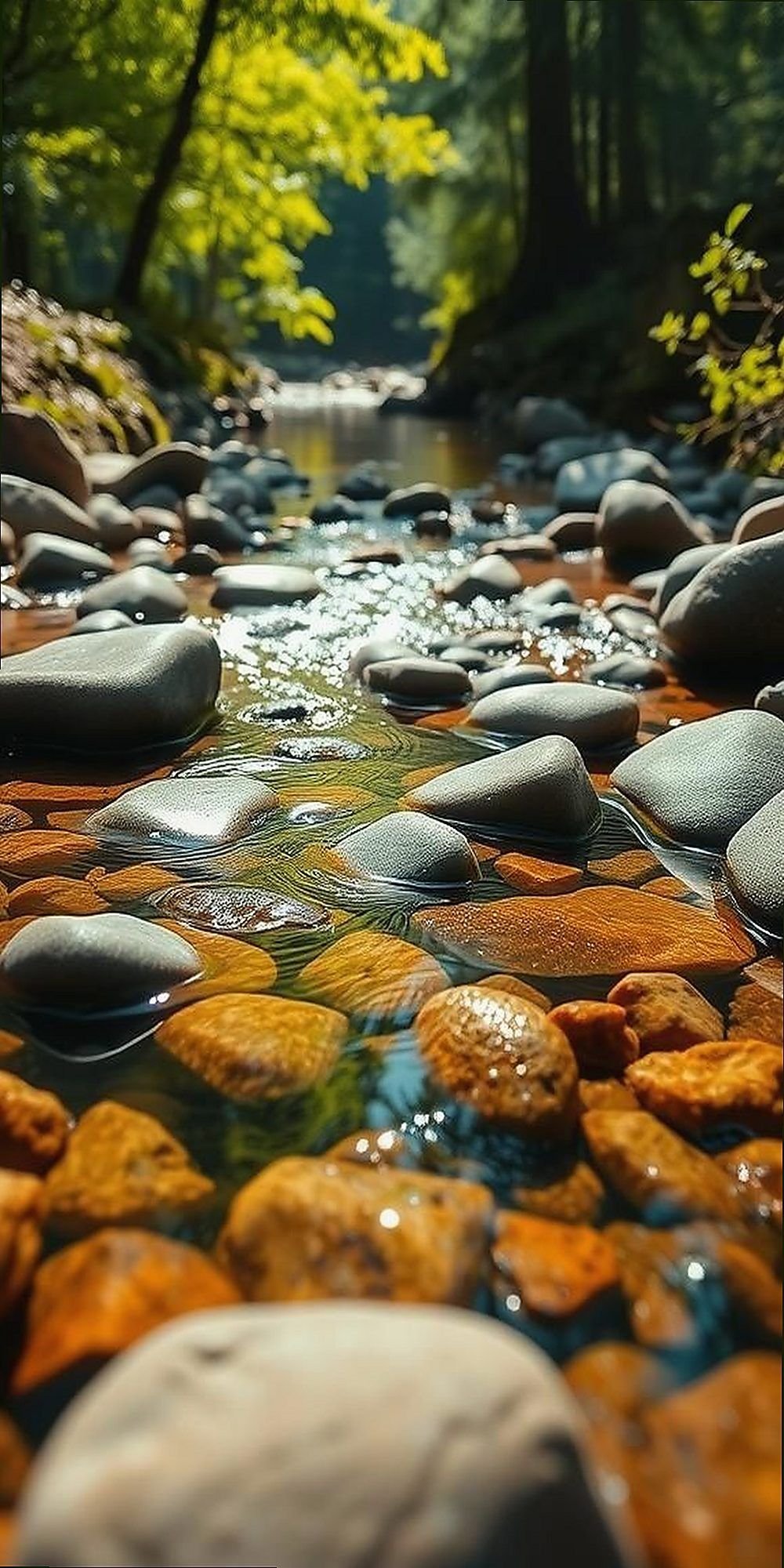 Crystal-Clear Stream Reflecting Forest Magic